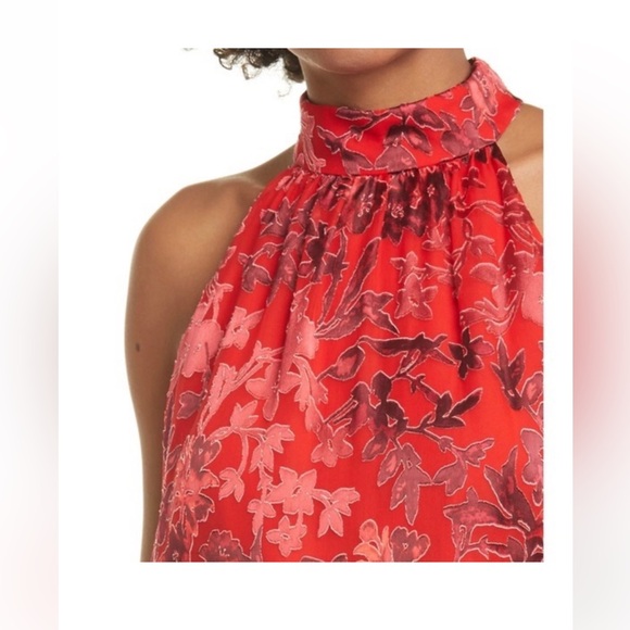 Alice & Olivia Ingrid Floral Print Satin Halter Top in Red - Picture 5 of 7